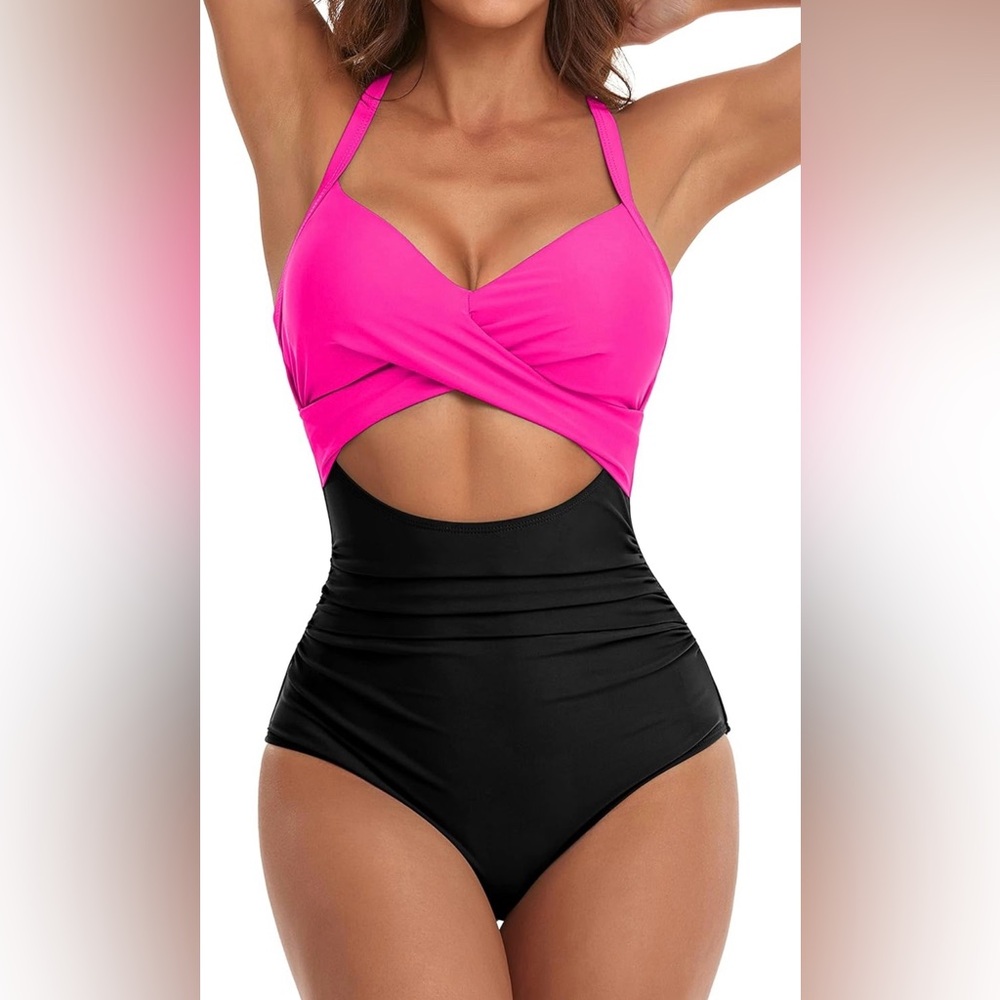 Eomenie Women's One Piece Swimsuits Tummy Control Cutout High Waisted Bathing